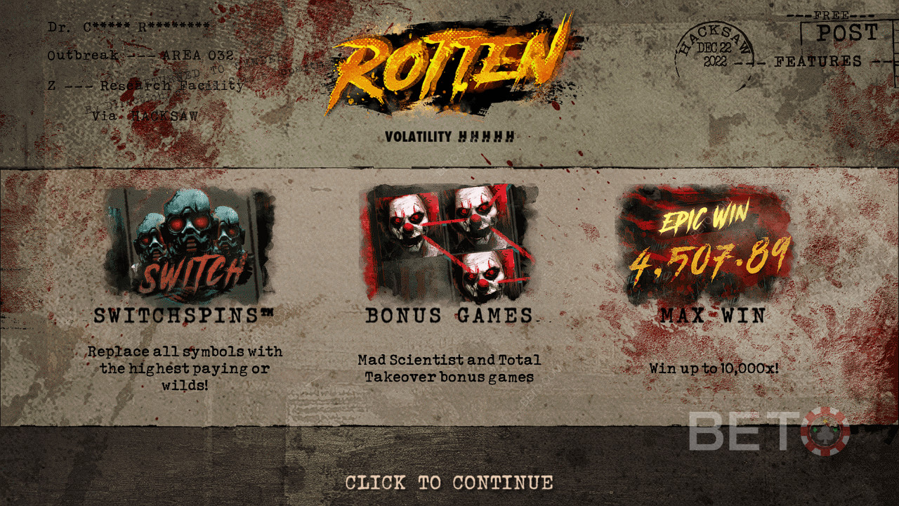 Rotten slotunda SwitchSpins, Ücretsiz Döndürme ve daha fazlasının tadını çıkarın Hacksaw Gaming