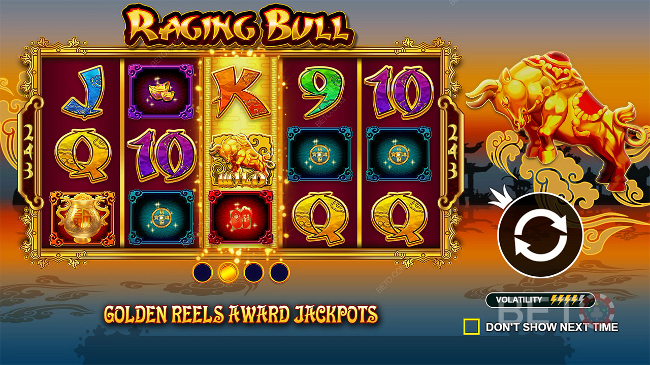 Raging Bull slot makinesindeki temel oyunda Jackpot kazanın