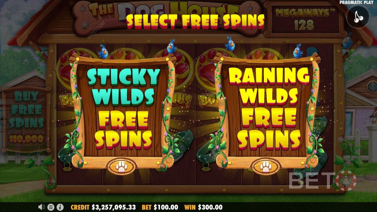 İki Ücretsiz Döndürme modu mevcuttur - Sticky Wilds Ücretsiz Döndürme veya Raining Wilds Ücretsiz Döndürme özelliği