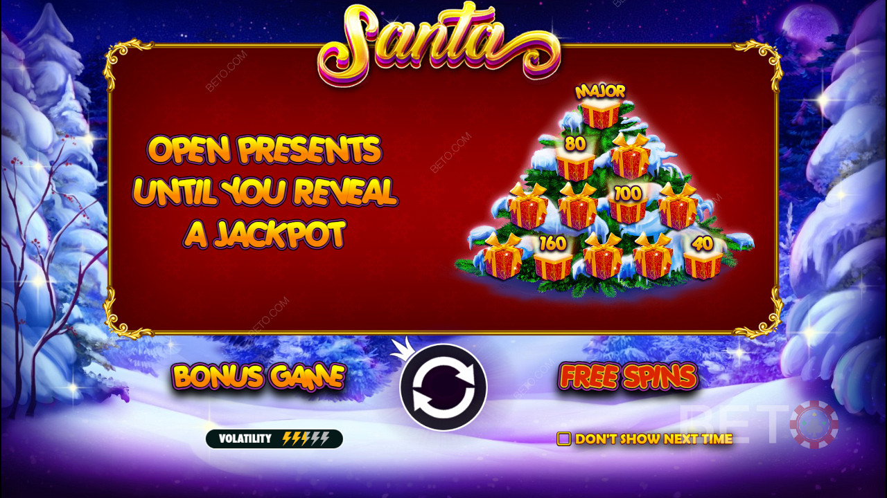 Santa çevrimiçi slotunda Bonus Oyun nakit ödüller ve Jackpotlar içerir