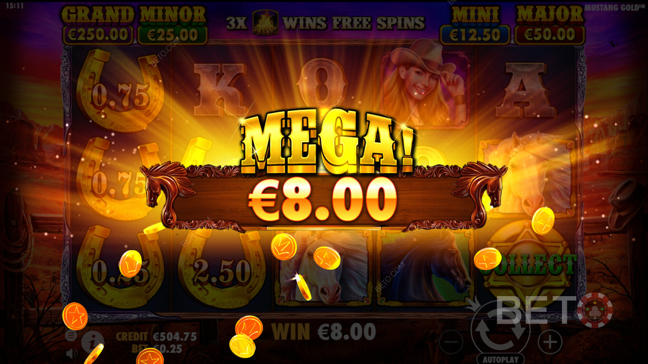 Mega Win in Mustang Gold slot makinesi