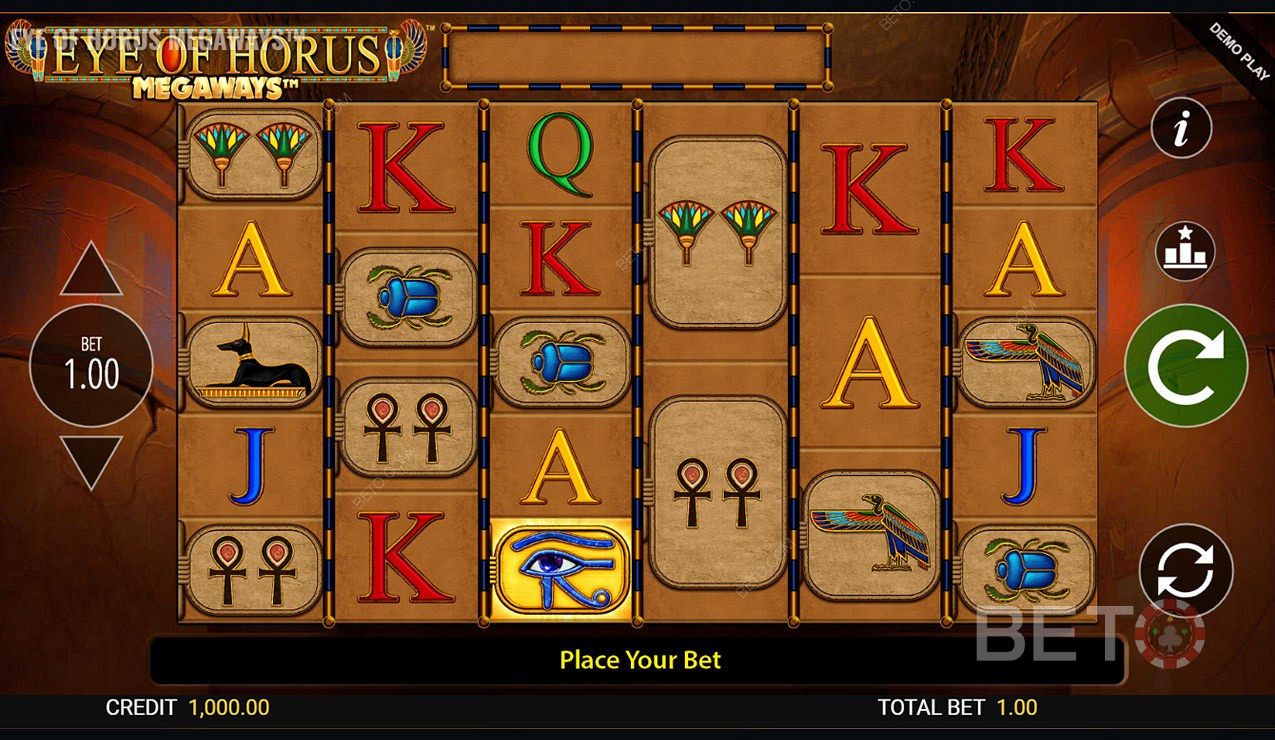Eye of Horus Megaways Online Slot oyununda toplam 15.625 kazanma yolu vardır.