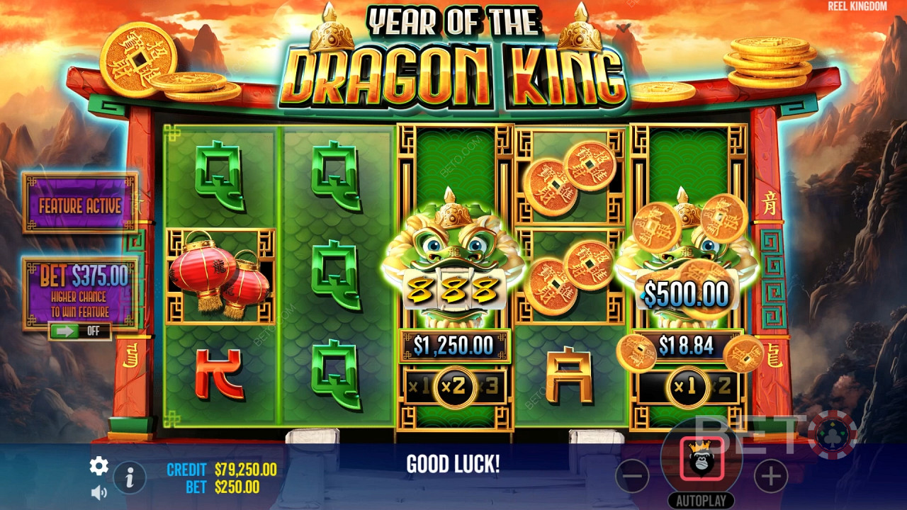 Year of the Dragon King slot makinesinde Mini Slot Makinelerinin dönüşünü izleyin