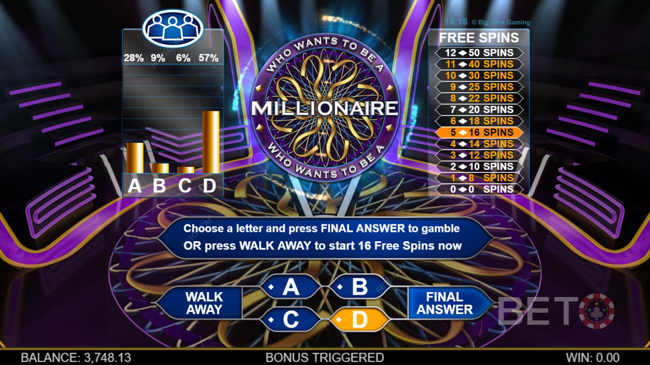 Who Wants To Be A Millionaire Megaways - Zaman daralıyor, bir sonraki milyoner olmak istiyorsanız seyirciye sorun veya bir arkadaşınızı arayın!