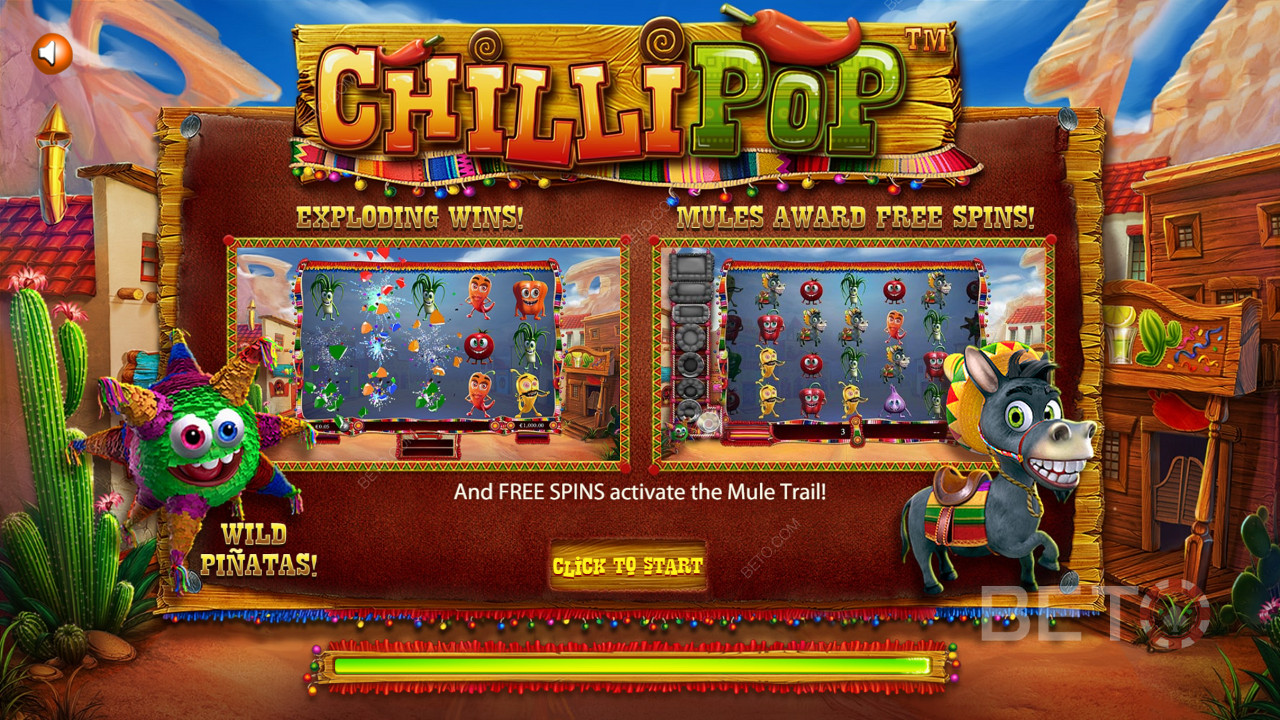 Meksika temalı ChilliPop slot oyununun giriş ekranı