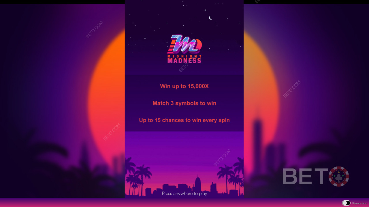 Oyun hakkında bilgi içeren Midnight Madness adresindeki başlangıç ekranı