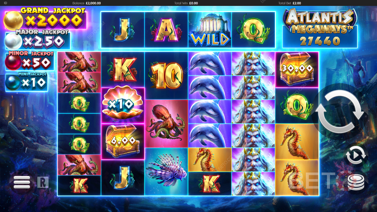Atlantis Megaways slot makinesinde güçlü özelliklerle renkli oyunun tadını çıkarın