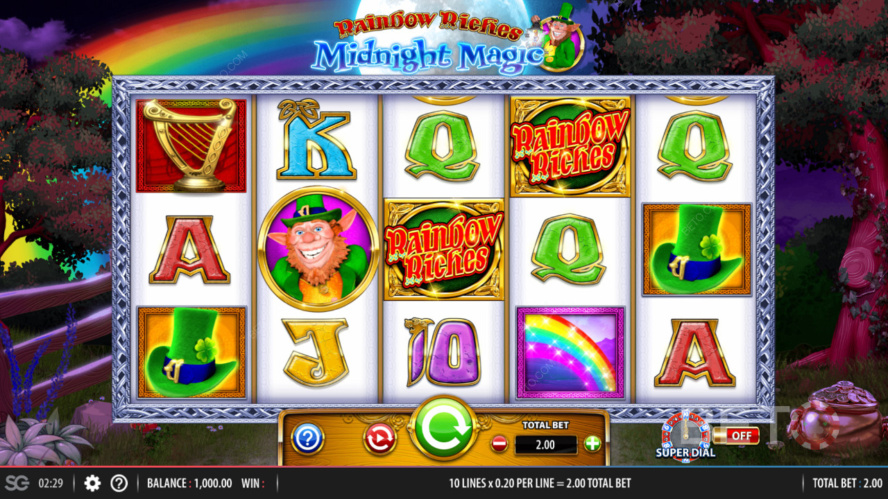 5x3 oyun ızgarası içinde Rainbow Riches Midnight Magic