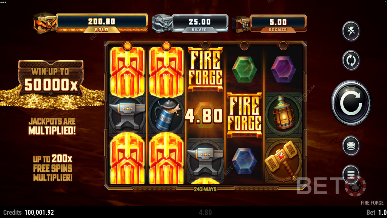 Fire Forge bahsinizin 50.000 katı maksimum kazanç sağlayan slot