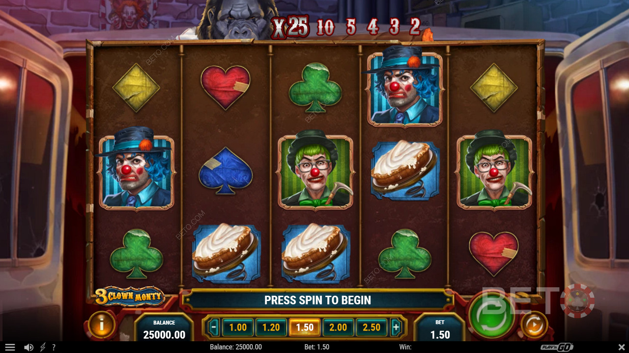 3 Clown Monty slotunda heyecan verici bonus özelliklerle dolu basit bir oyunun tadını çıkarın