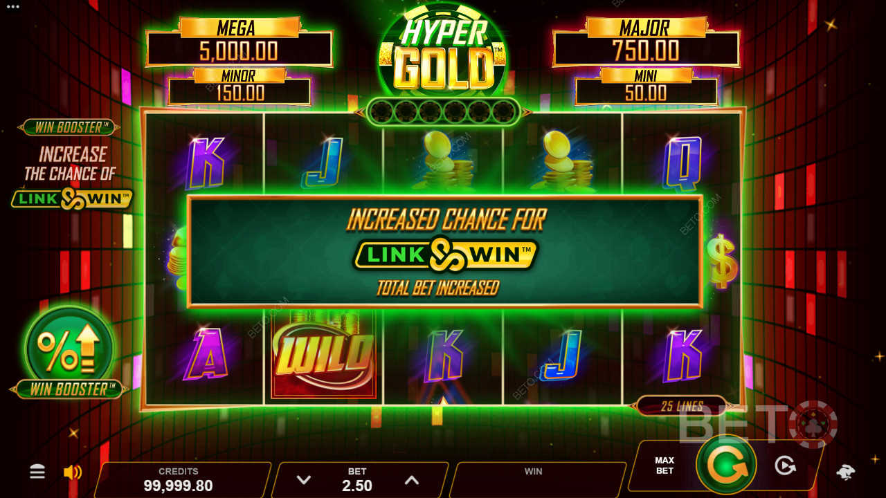 Hyper Gold sizi heyecanlandırmak için Win Booster ve Link & Win Bonus özelliklerine sahiptir