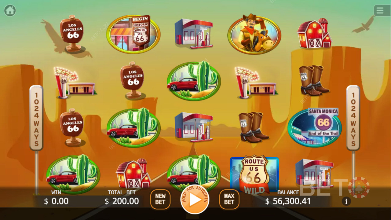 Route 66 slot makinesinde Wilds ve Free Spins