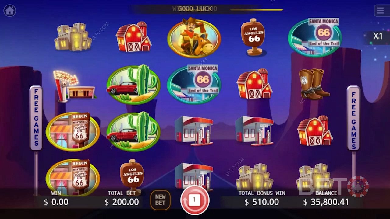Favori çevrimiçi casinonuzu seçin ve Route 66 casino video oyununda 20