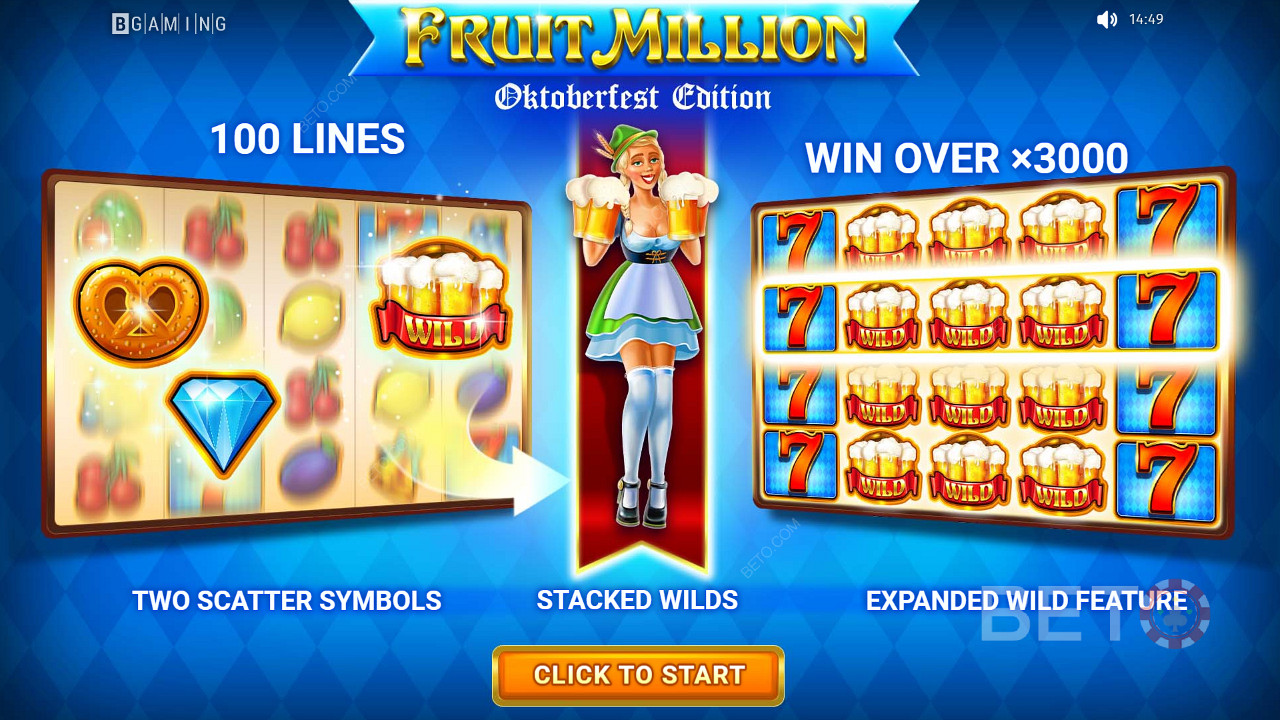 100 satırlık bir slotta oynayın ve bahis miktarınızın 3000 katına kadar kazanın Fruit Million