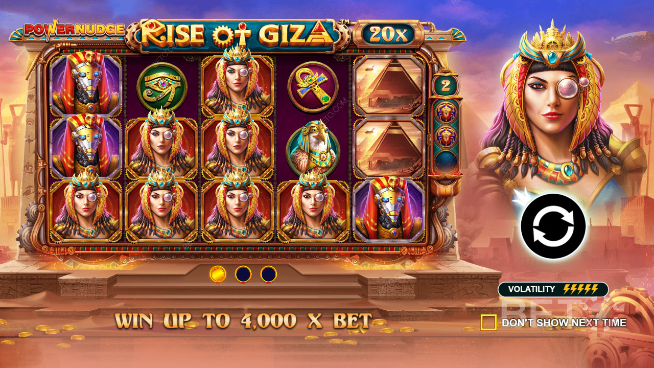 Rise of Giza PowerNudge çevrimiçi slotunda bahsinizin 4.000 katına kadar kazanın