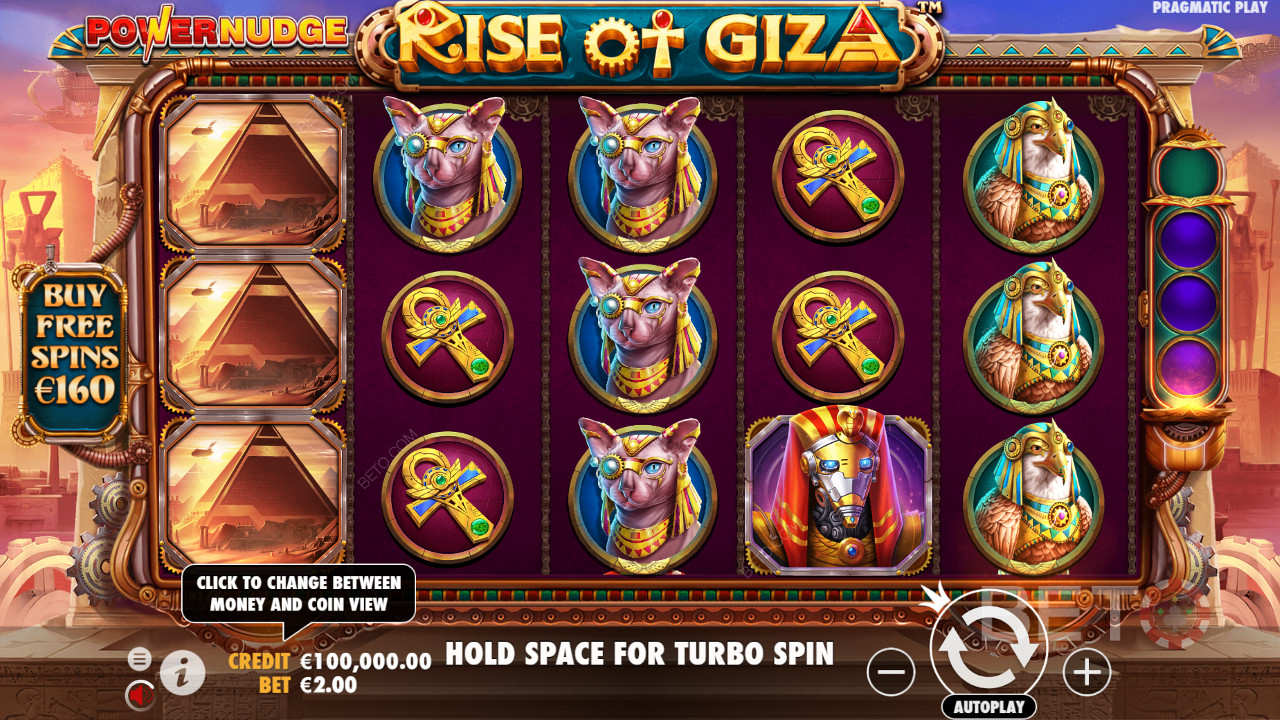 Rise of Giza PowerNudge slot makinesinde bahsinizin 80 katını ödeyin ve Ücretsiz Döndürme satın alın