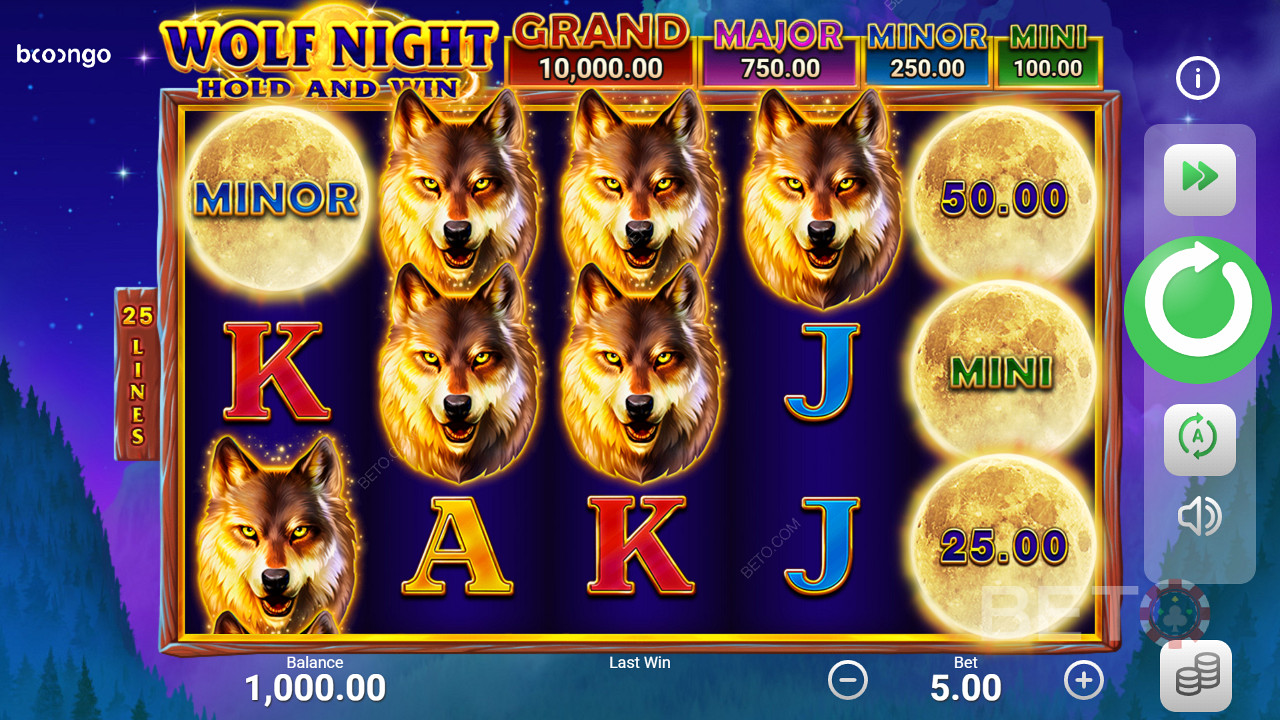 Wolf Night tarafından geliştirilen bonus turu, jackpotlar ve ücretsiz çevirme özelliklerine sahip slot Booongo