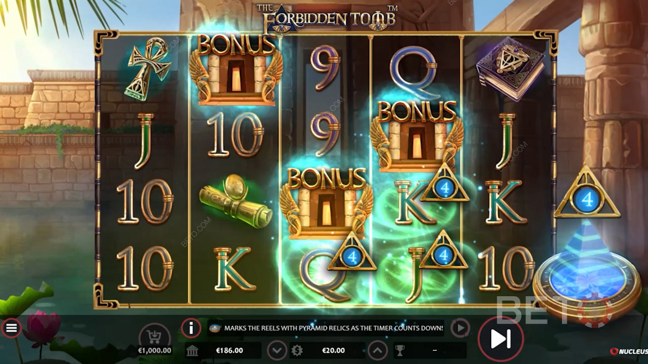 The Forbidden Tomb video oyununda 5 ila 10 Wilds ile Ücretsiz Döndürmeleri Tetikleyin Nucleus Gaming