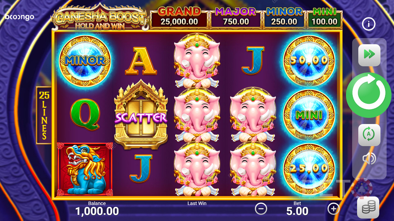 Ganesha Boost Hold and Win slotundaki bonus oyununda jackpotların tadını çıkarın