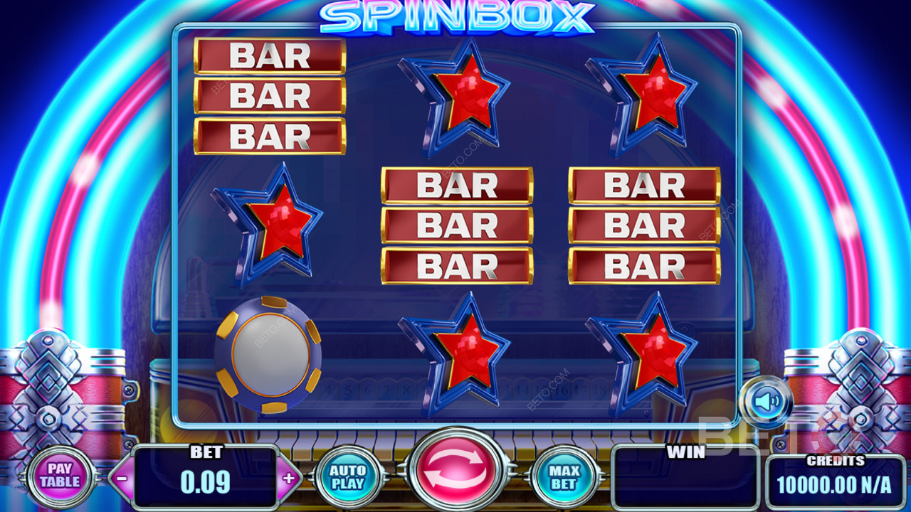 Spinbox slotunda çekici semboller ve klasik oyun teması