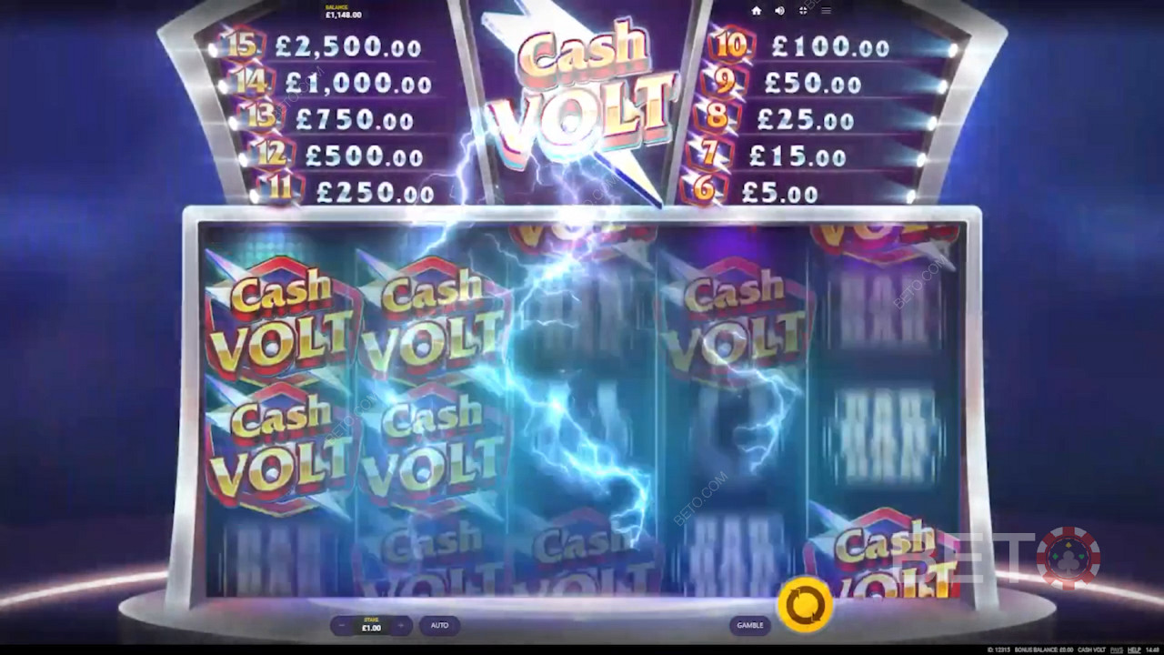 Cash Volt slotunda bahislerin 2.500 katına varan heyecan verici ödüller kazanmak için oynayın