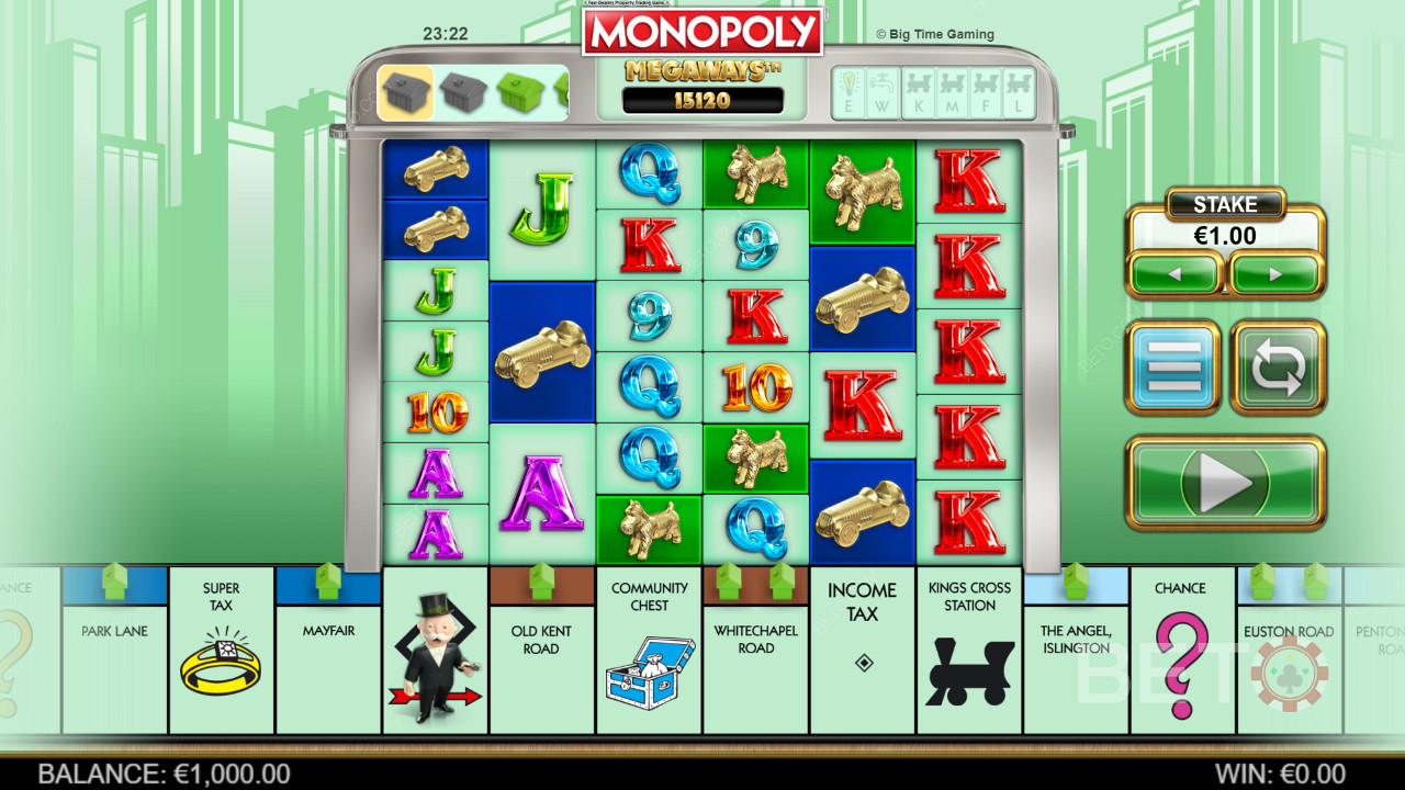 Megaways oyun ızgarası Monopoly Megaways