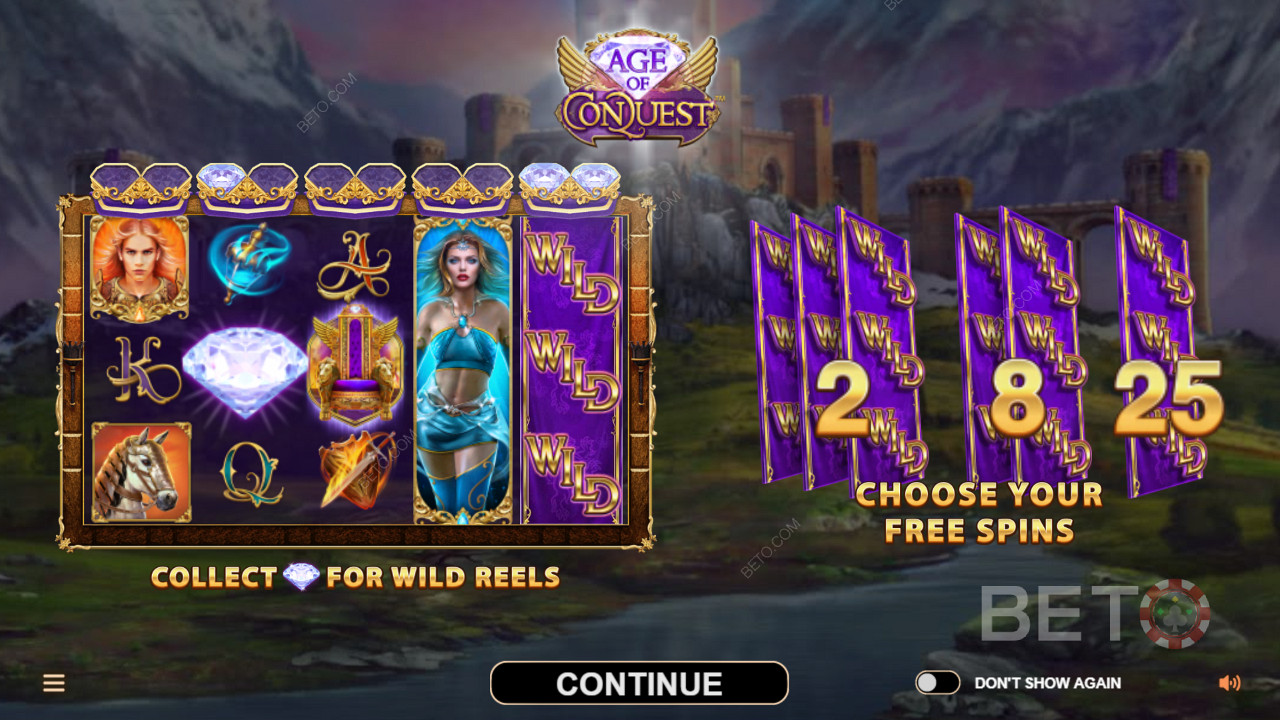 Age of Conquest slot makinesinde Wild Reels ve Free Spins