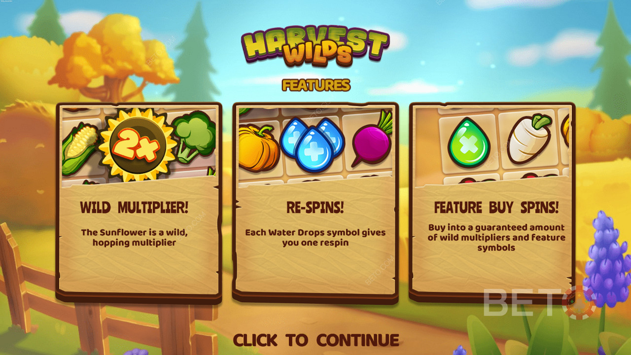 Harvest Wilds slotunda Wild Multipliers, Respins ve Bonus Buy özelliklerinin keyfini çıkarın