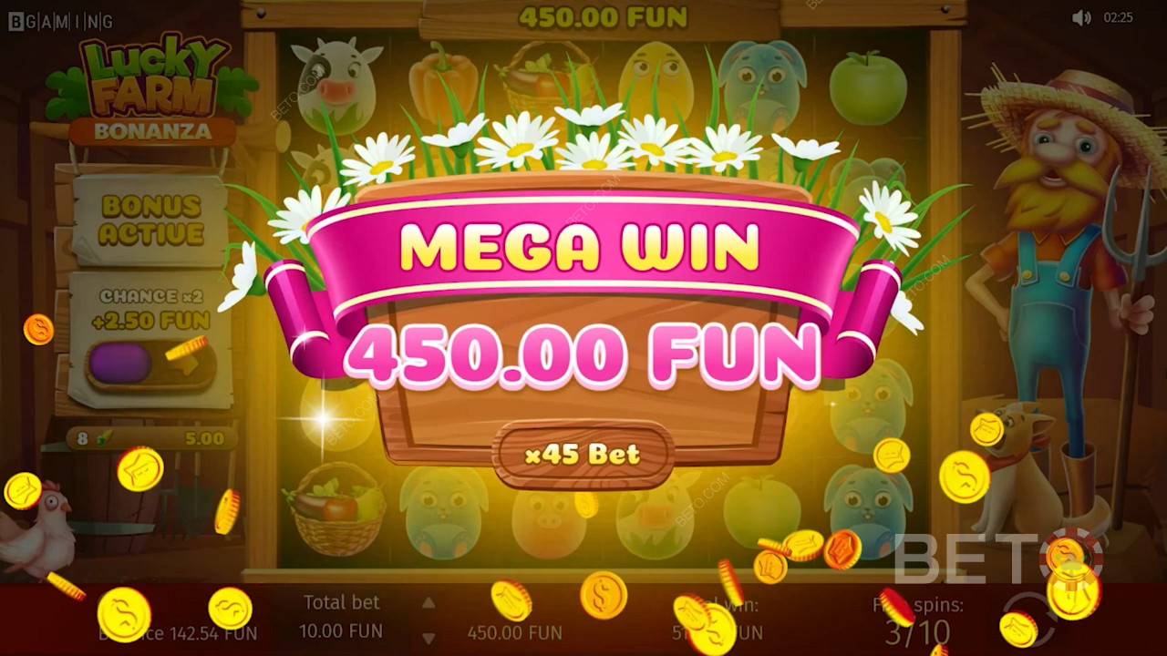 Lucky Farm Bonanza casino oyununda tatlı bonanza kazançları elde edin