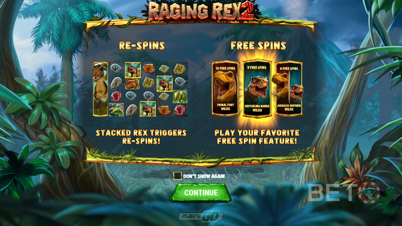 Raging Rex 2 slotunda Yeniden Çevirmelerin ve 3 tür Ücretsiz Döndürmenin keyfini çıkarın