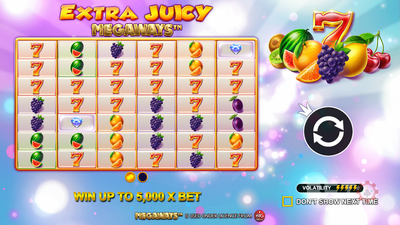 Extra Juicy Megaways oynayın ve maksimum 5.000x nakit ödül kazanın