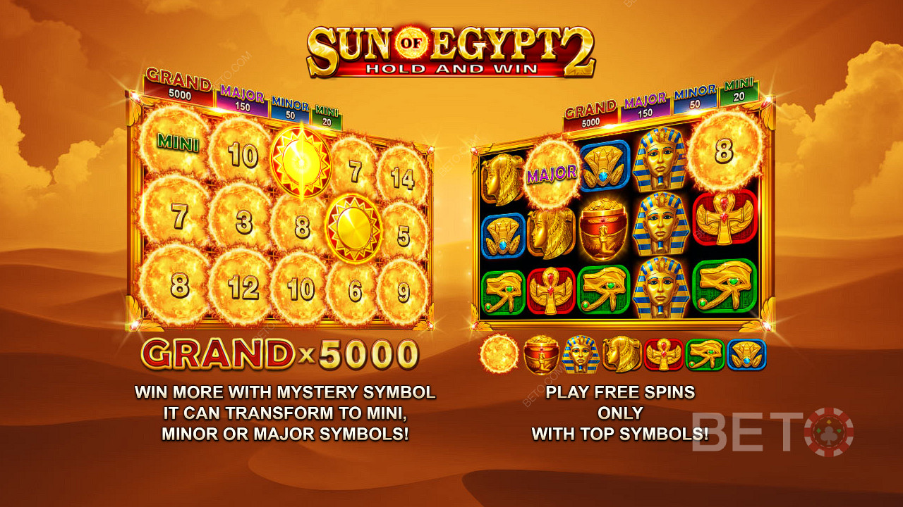Sun of Egypt 2 slotunda bahsinizin 5.000 katına varan Jackpotların ve Ücretsiz Döndürmelerin tadını çıkarın