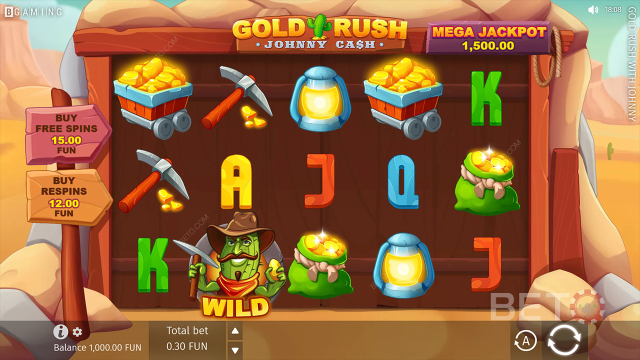Gold Rush With Johnny Cash casino oyununda istediğiniz bonusları doğrudan satın alın