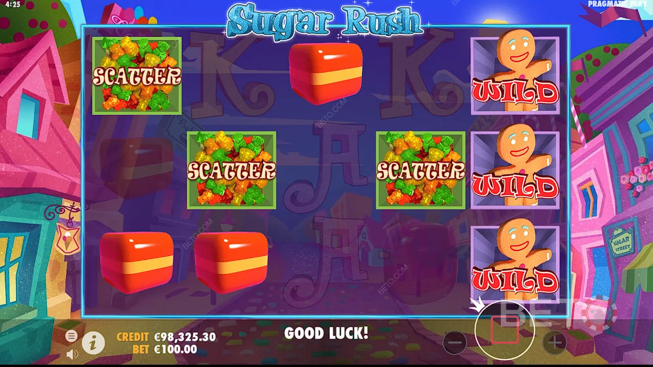 Ücretsiz Döndürmeler, Sugar Rush slot oyununda en az 3 Scatter