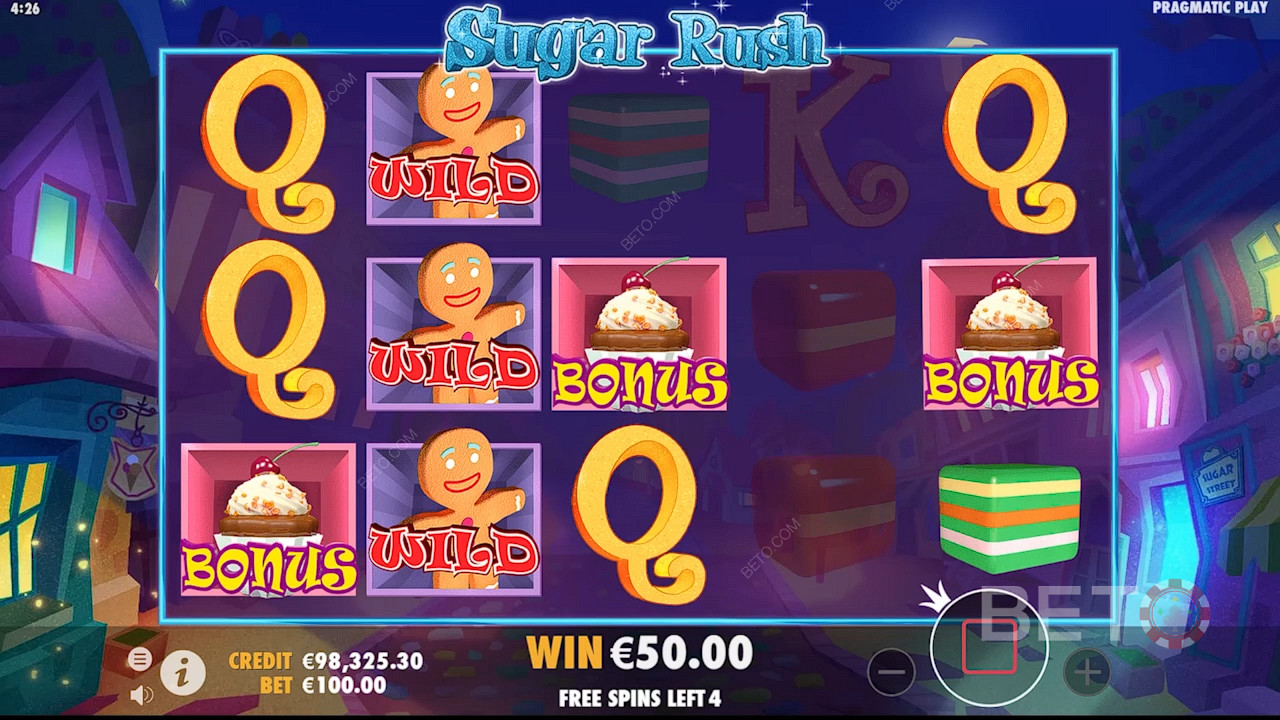 Sugar Rush oynayın ve 3 veya daha fazla Cupcake sembolü elde edin Bonus Oyunu tetikleyecektir