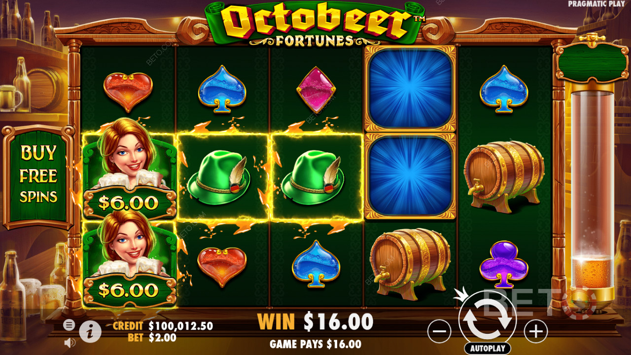 Octobeer Fortunes slotunda para sembolleri temel oyunda bile sıkça yer alır