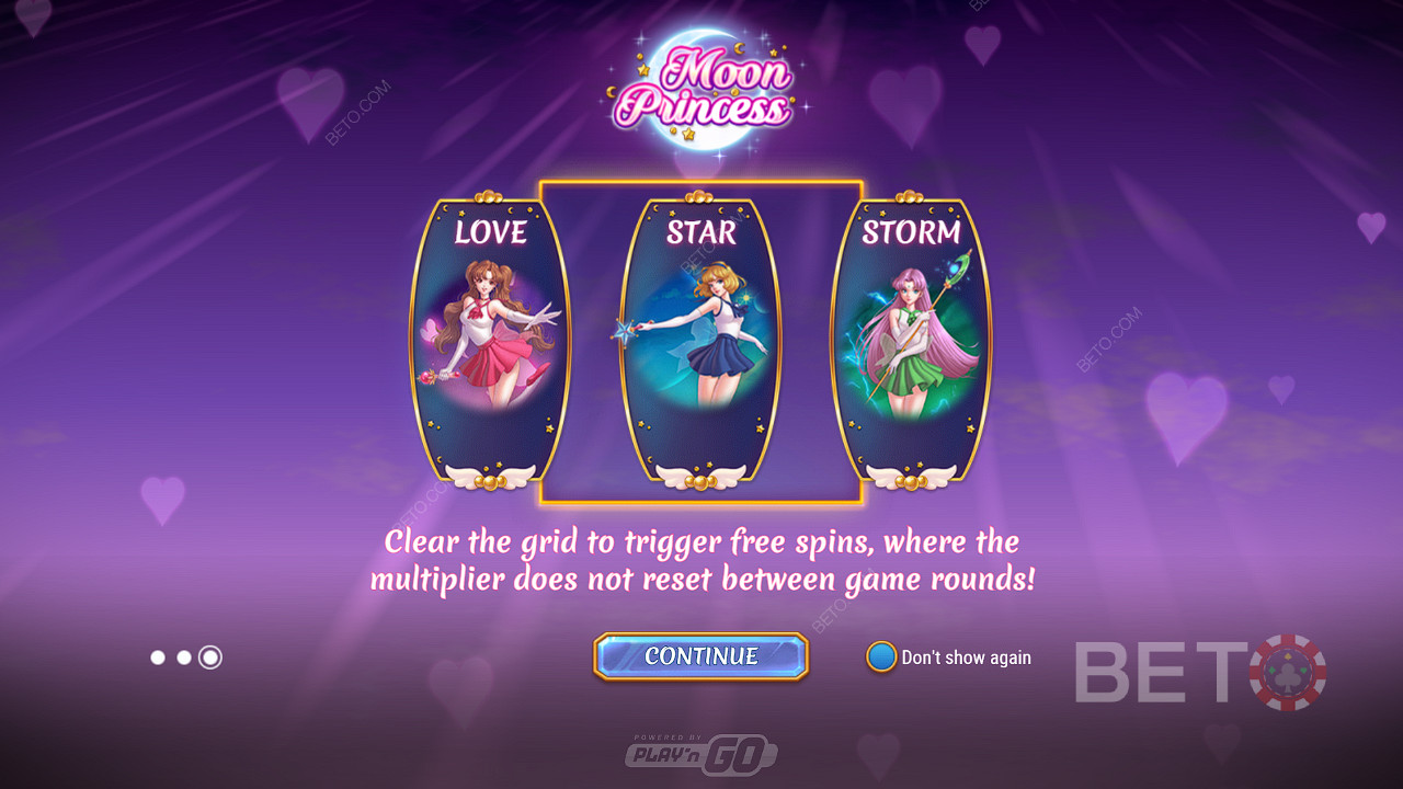 Moon Princess slot makinesinde istediğiniz Ücretsiz Döndürme türünü seçin