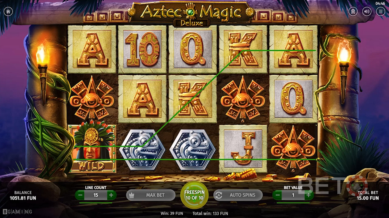 Aztec savaşçısı Wild, Aztec Magic Deluxe casino oyununda kazançlar yaratmaya yardımcı olacak