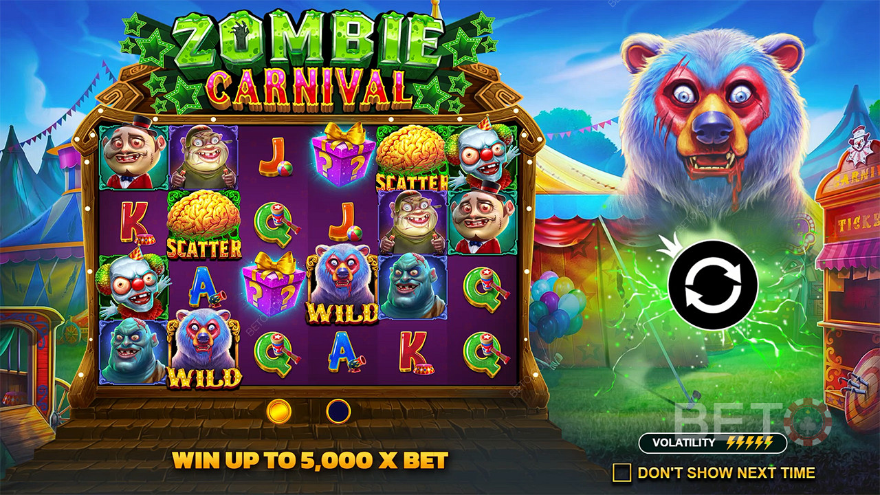 Zombie Carnival slotunda bahis miktarınızın 5.000 katına kadar kazanın